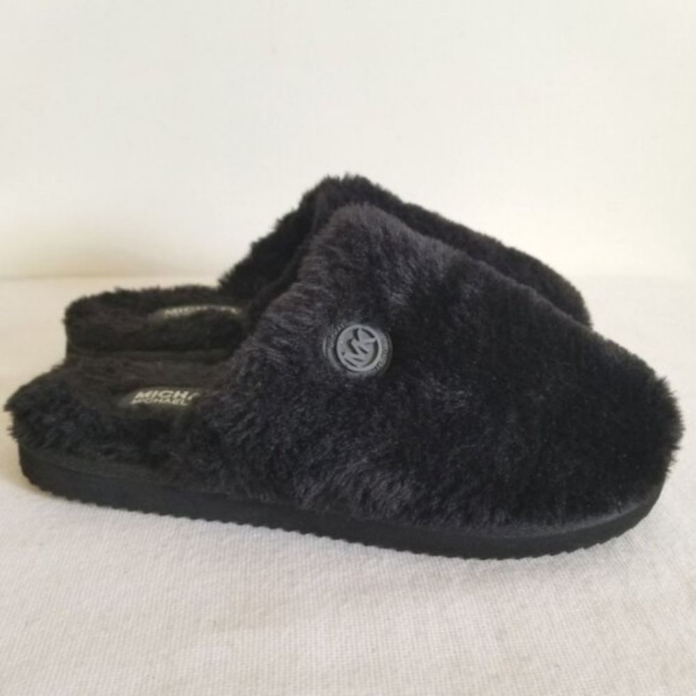 Michael Kors Black Faux Fur Slippers Size 7.5 - Picture 1 of 6